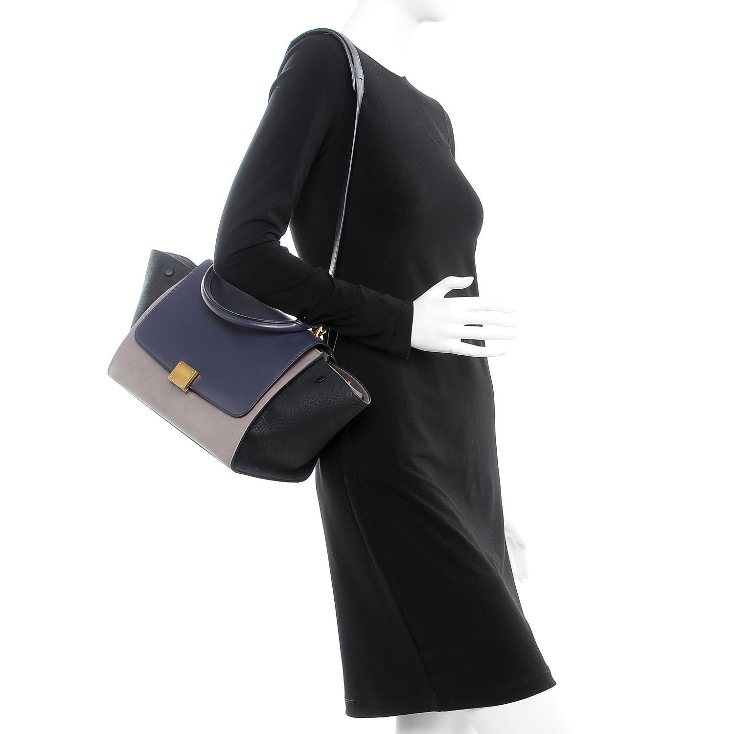 Celine Sleek Calfskin Small Tri-Color Trapeze Dark Blue 3 of 17