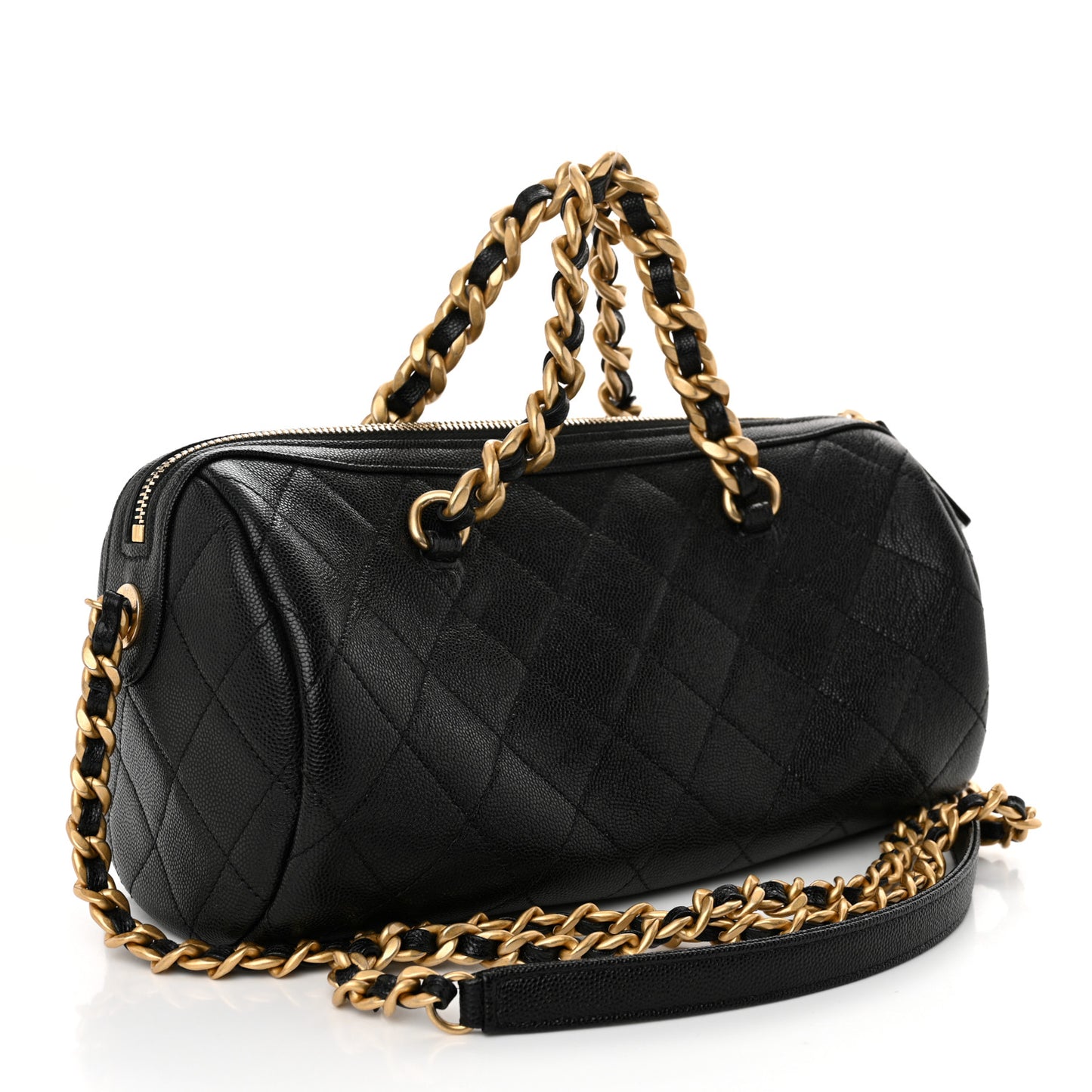 Caviar Quilted Fashion Therapy Bowling Bag Black