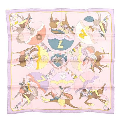Hermes Silk Vintage Un Amour de Cheval Scarf 70 Lilas Rose Pale Jaune Pale 1 of 5
