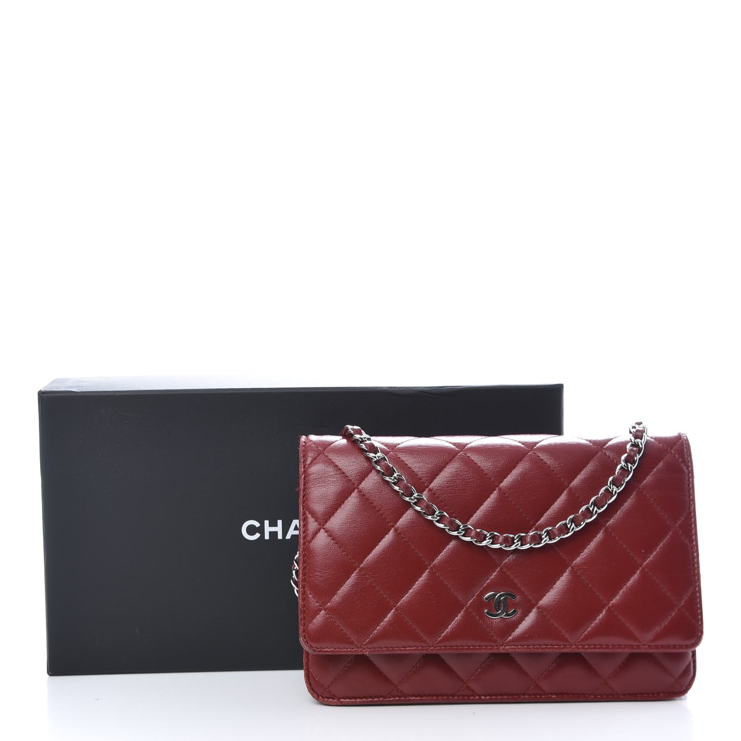 Lambskin Quilted Wallet On Chain WOC Red