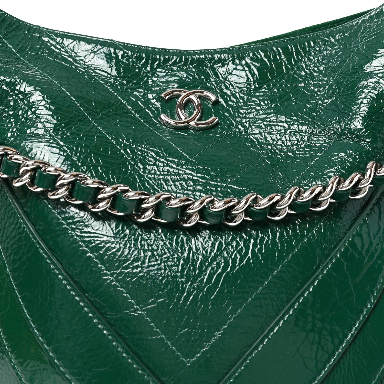 Chanel Crumpled Patent Droplet Hobo Green 8 of 10
