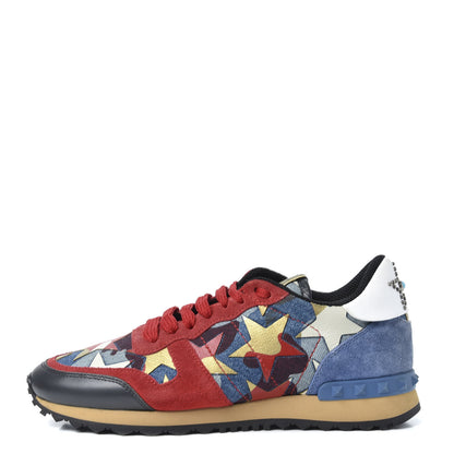 Valentino Garavani Suede Denim Camustars Womens Rockrunner Sneakers 38 Blue Red 1 of 10