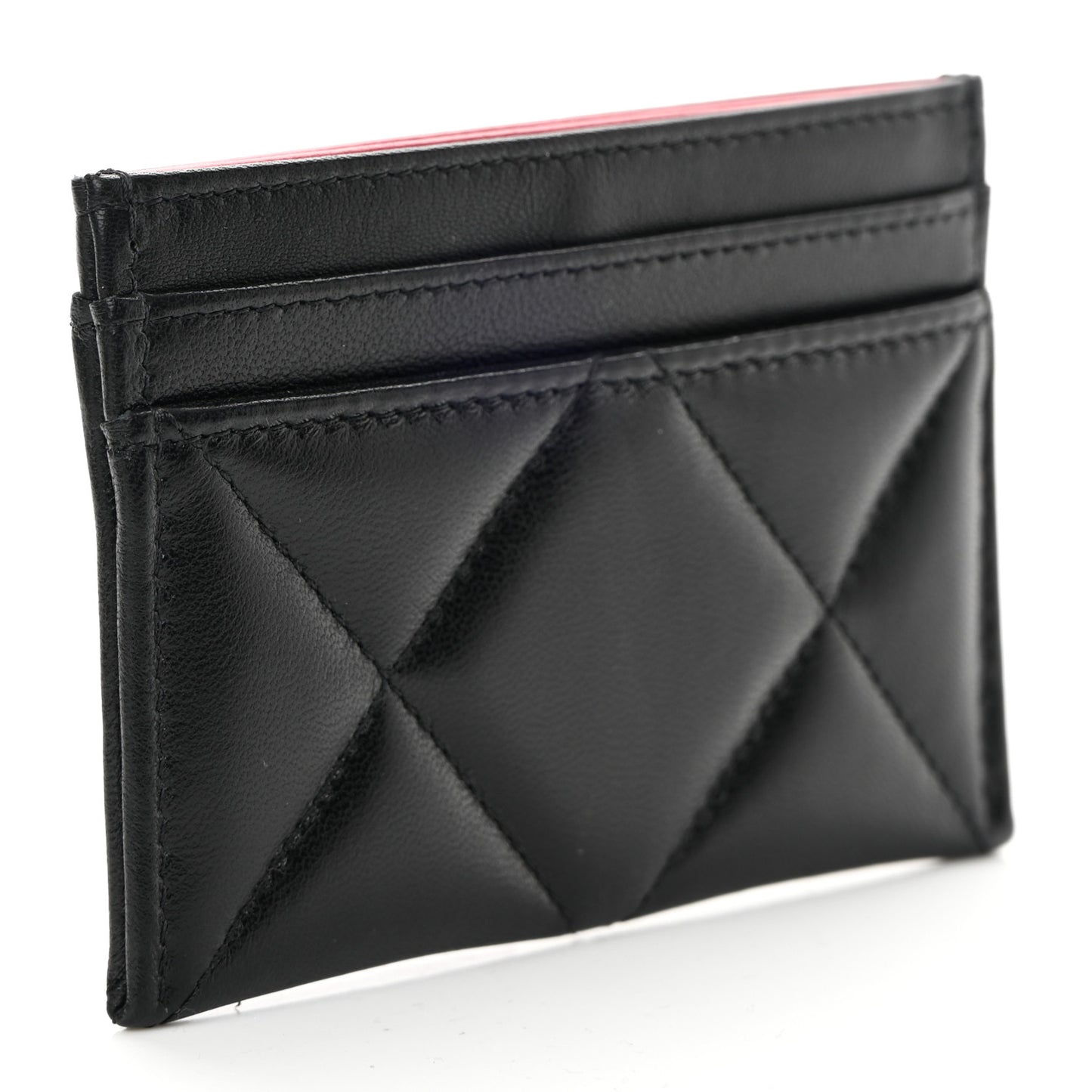 Lambskin Quilted Chanel 19 Card Holder Black