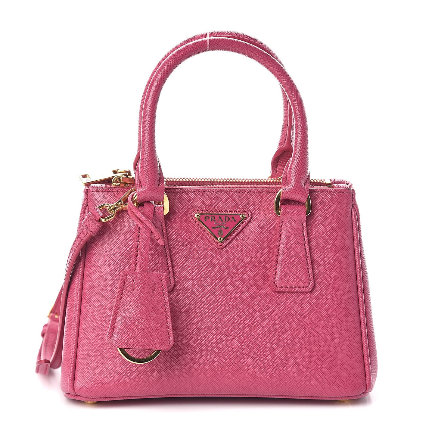 Saffiano Lux Micro Galleria Double Zip Tote Fuxia