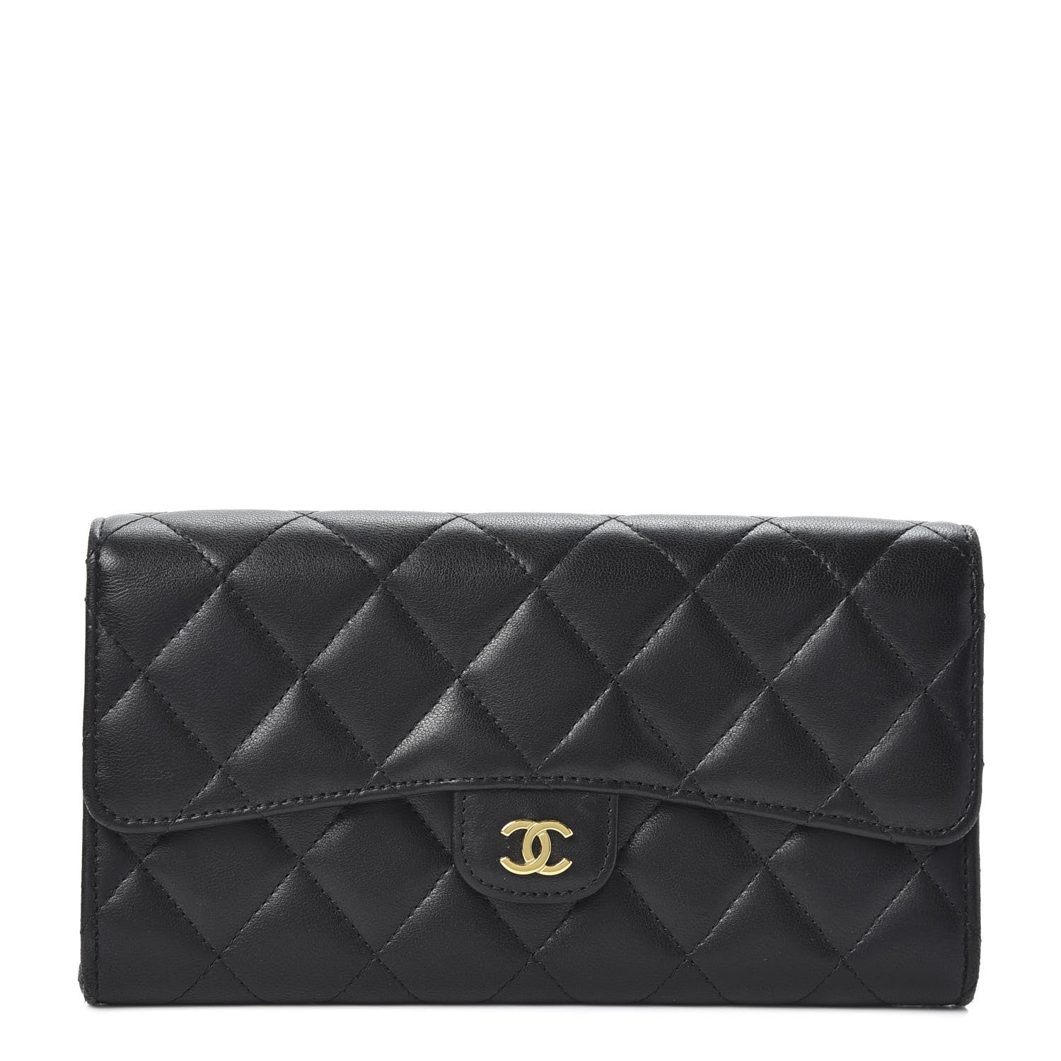 Chanel Lambskin Quilted Large Gusset Flap Wallet Black 1 of 10