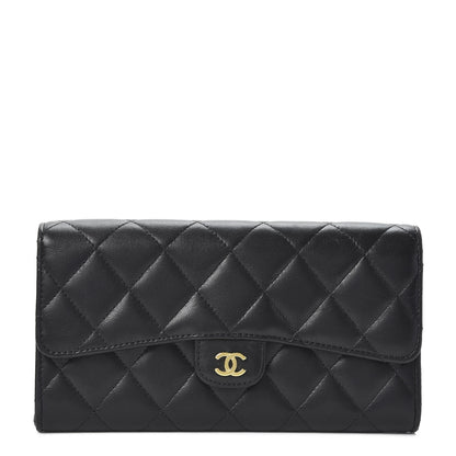 Chanel Lambskin Quilted Large Gusset Flap Wallet Black 1 of 10