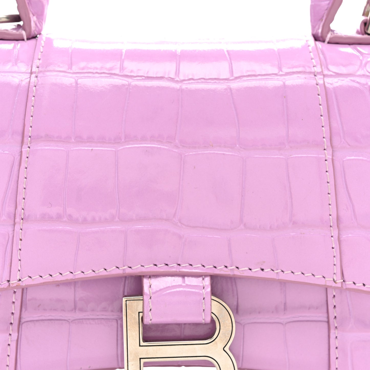 Shiny Calfskin Crocodile Embossed Hourglass Top Handle Bag XS Lilac