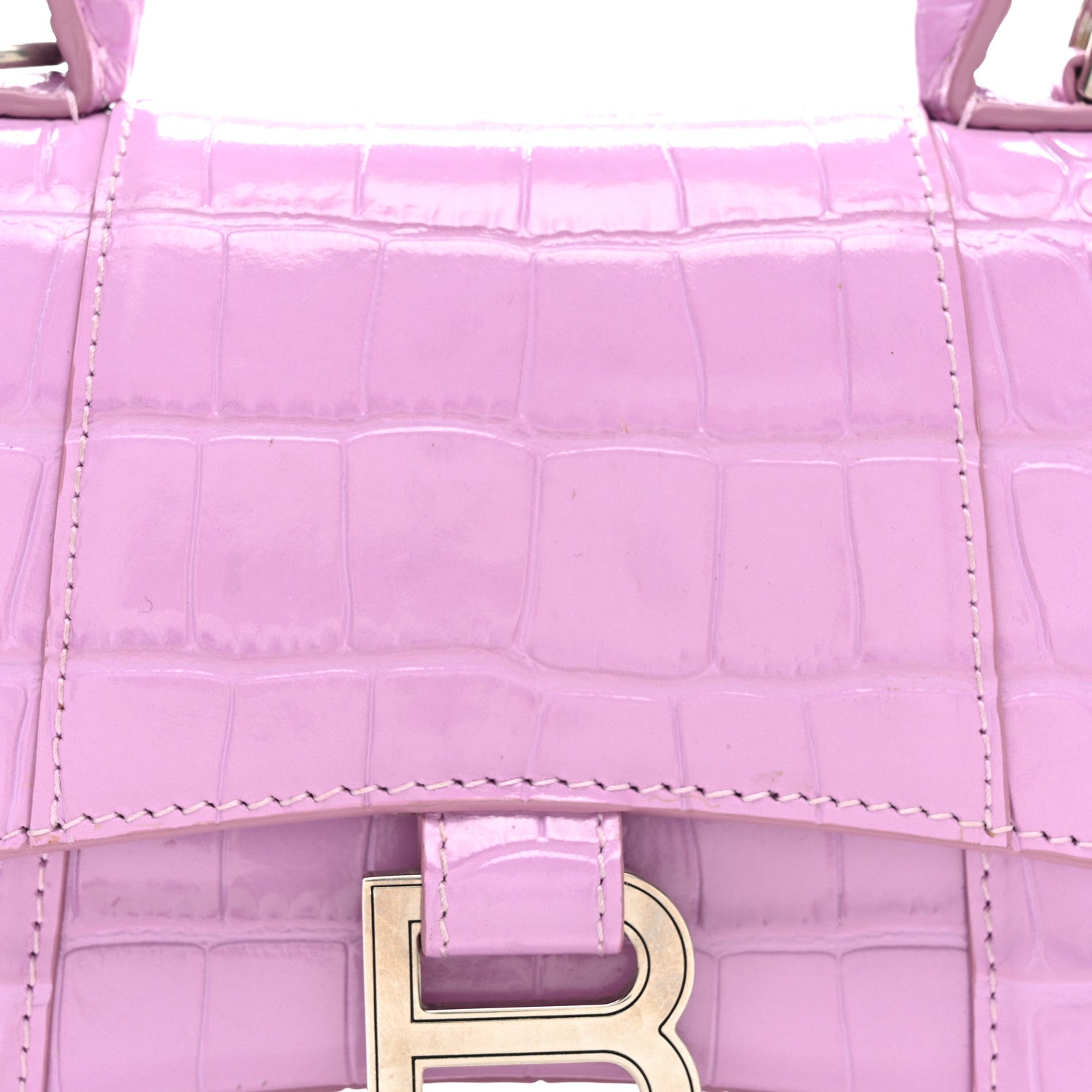 Balenciaga Shiny Calfskin Crocodile Embossed Hourglass Top Handle Bag XS Lilac 7 of 9