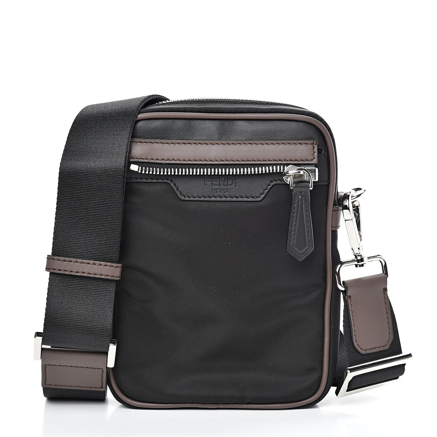 Nylon Fabric Jacquard Chamois FF 1974 Medium Crossbody Messenger Black Nuvola