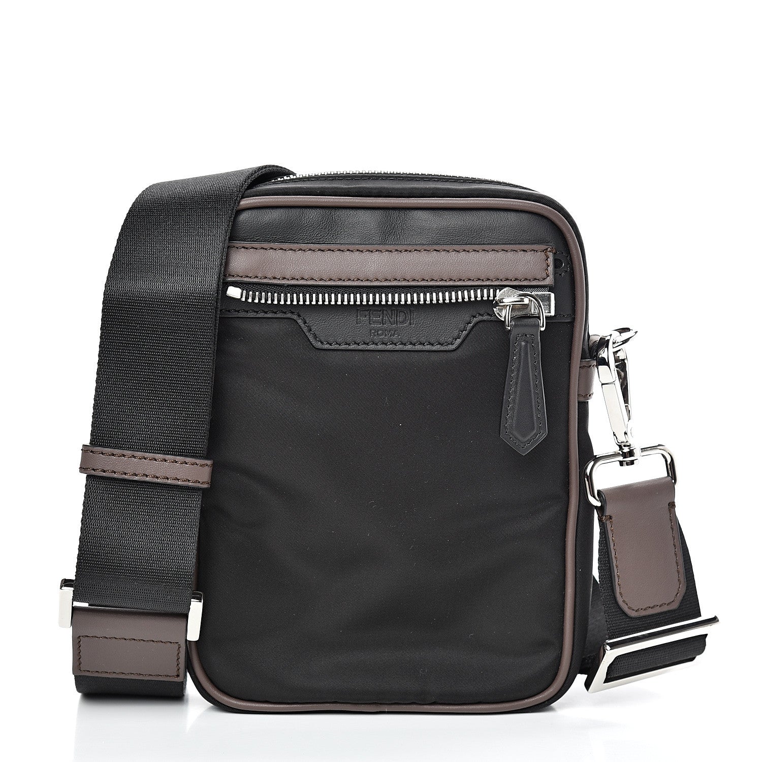 Fendi Nylon Fabric Jacquard Chamois FF 1974 Medium Crossbody Messenger Black Nuvola 2 of 11