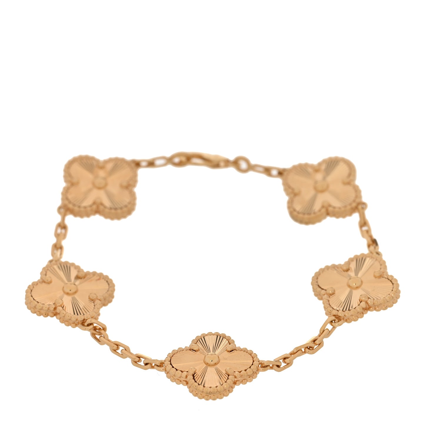 18K Yellow Gold 5 Motifs Guilloche Vintage Alhambra Bracelet