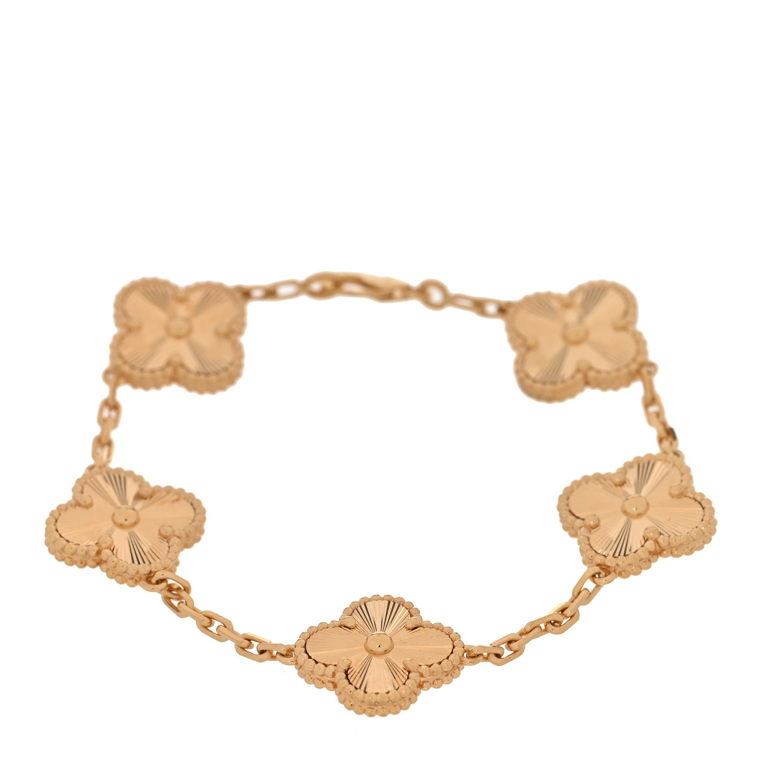 Van Cleef & Arpels 18K Yellow Gold 5 Motifs Guilloche Vintage Alhambra Bracelet 1 of 6