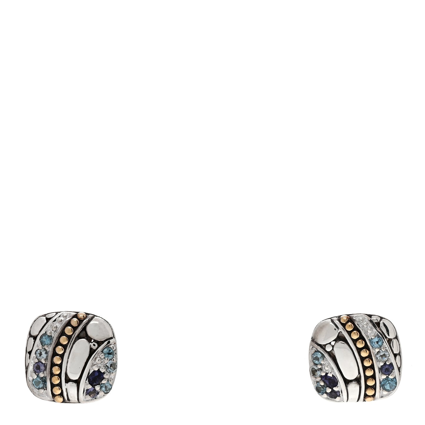 Sterling Silver 18K Yellow Gold Blue Topaz Iolite Aquamarine Kali Lavafire Earrings