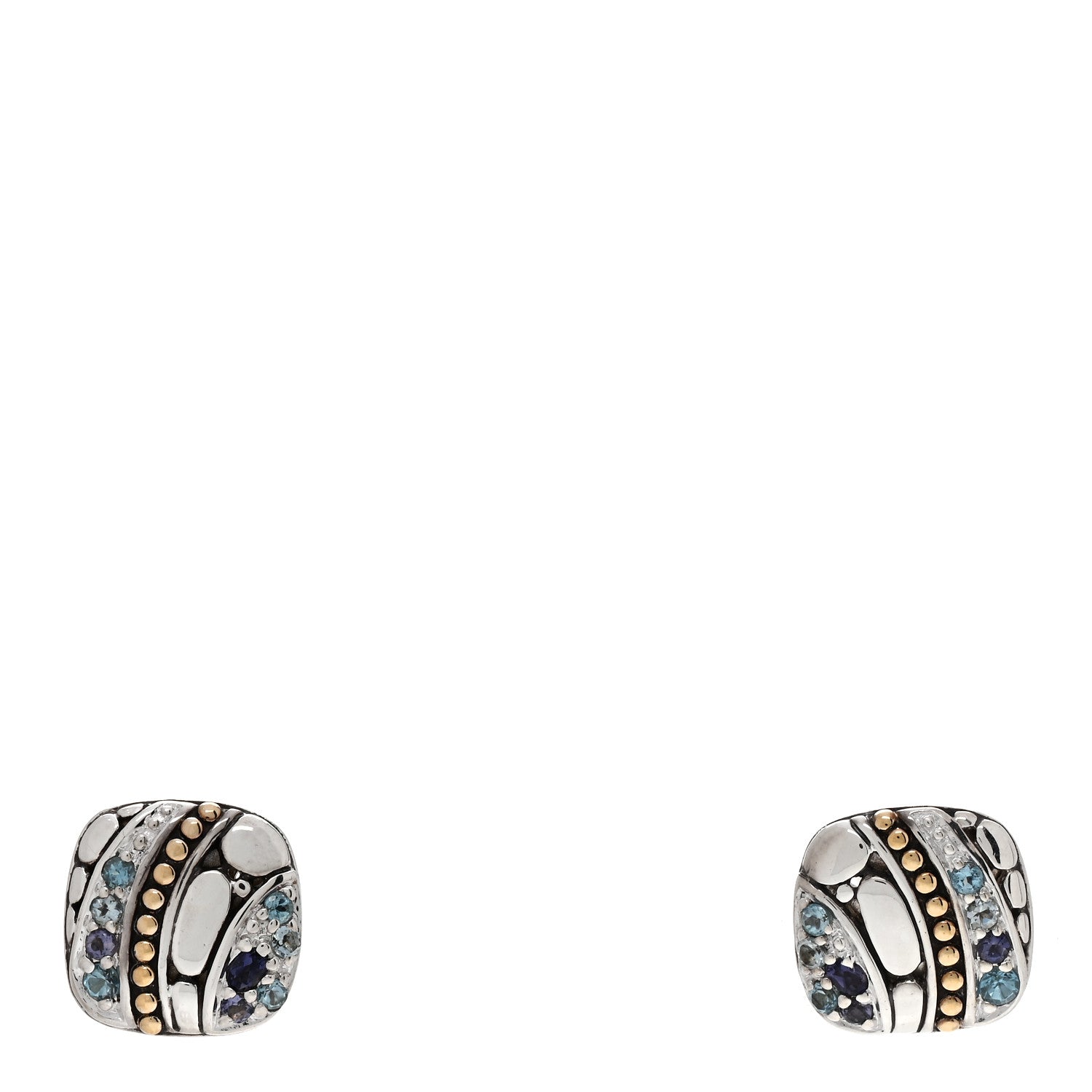 John Hardy Sterling Silver 18K Yellow Gold Blue Topaz Iolite Aquamarine Kali Lavafire Earrings 1 of 4