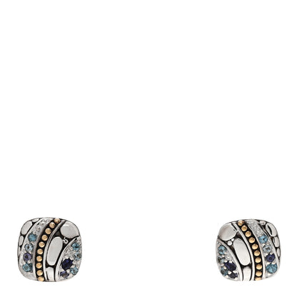 John Hardy Sterling Silver 18K Yellow Gold Blue Topaz Iolite Aquamarine Kali Lavafire Earrings 1 of 4