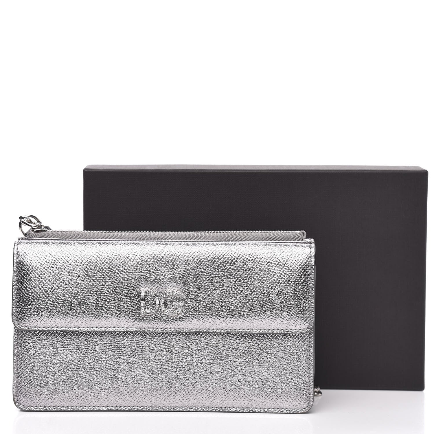 Dolce & Gabbana Metallic Dauphine Embellished Logo Chain Pouch Argento 10 of 10
