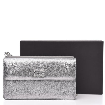 Dolce & Gabbana Metallic Dauphine Embellished Logo Chain Pouch Argento 10 of 10
