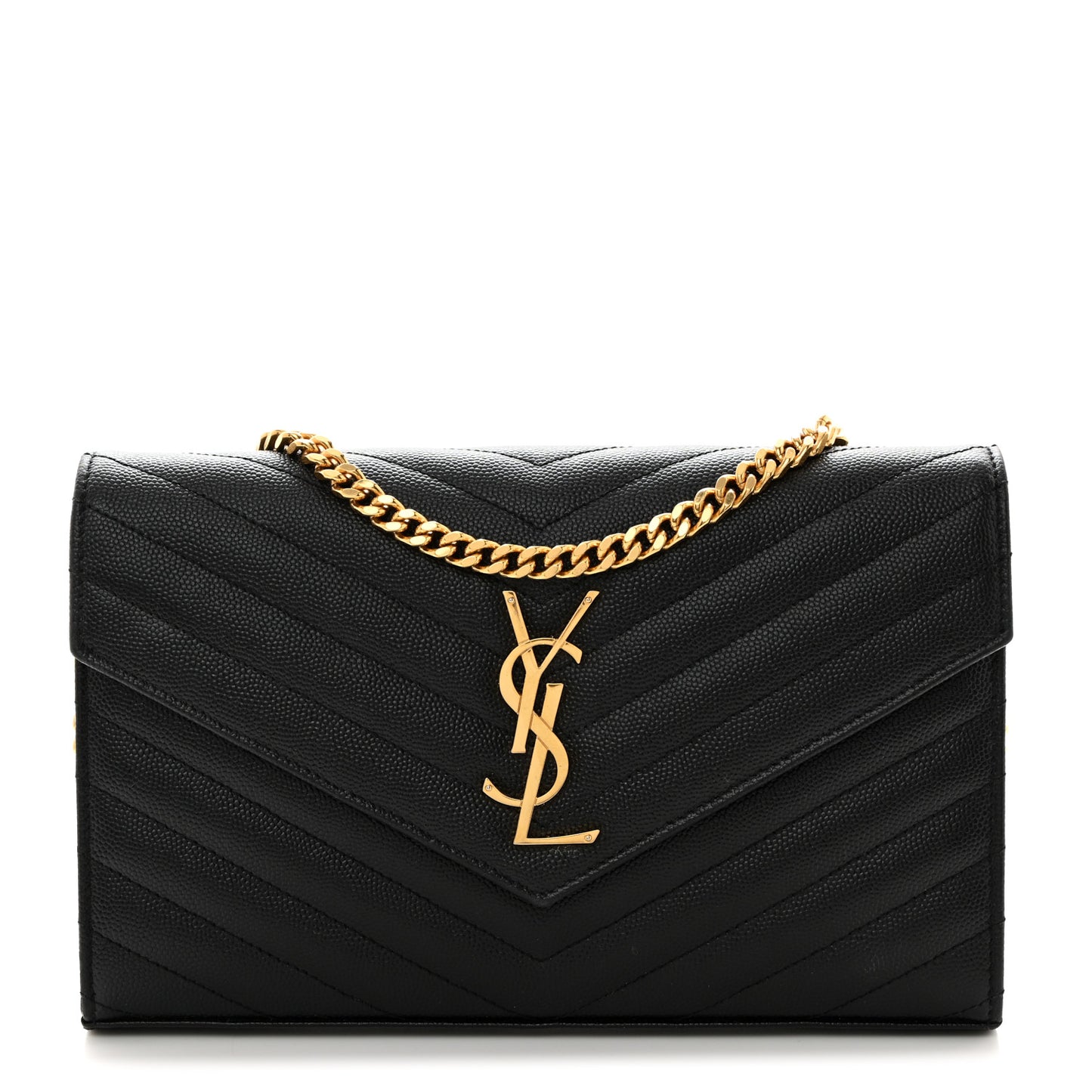 Grain De Poudre Matelasse Chevron Monogram Chain Wallet Black