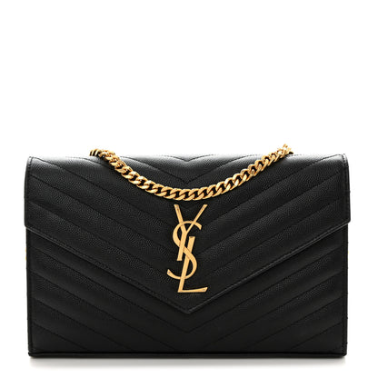 Saint Laurent Grain De Poudre Matelasse Chevron Monogram Chain Wallet Black 1 of 10