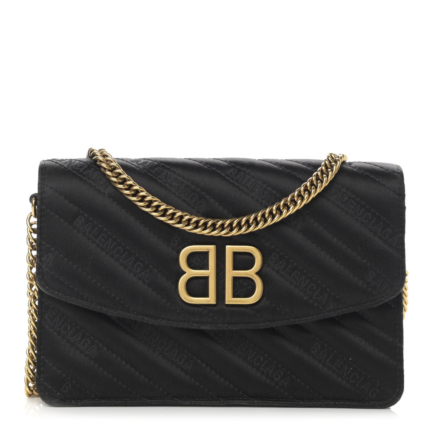 Satin Jacquard Logo Matelasse BB Wallet On Chain Black