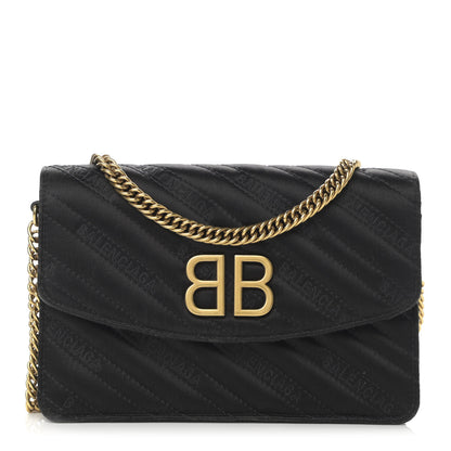 Balenciaga Satin Jacquard Logo Matelasse BB Wallet On Chain Black 1 of 12