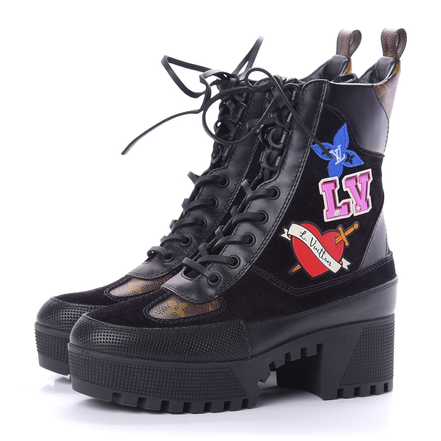Louis Vuitton Suede Calfskin Monogram LV Black Heart Laureate Platform Desert Boots 36 Black 3 of 8