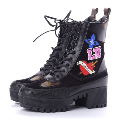 Louis Vuitton Suede Calfskin Monogram LV Black Heart Laureate Platform Desert Boots 36 Black 3 of 8