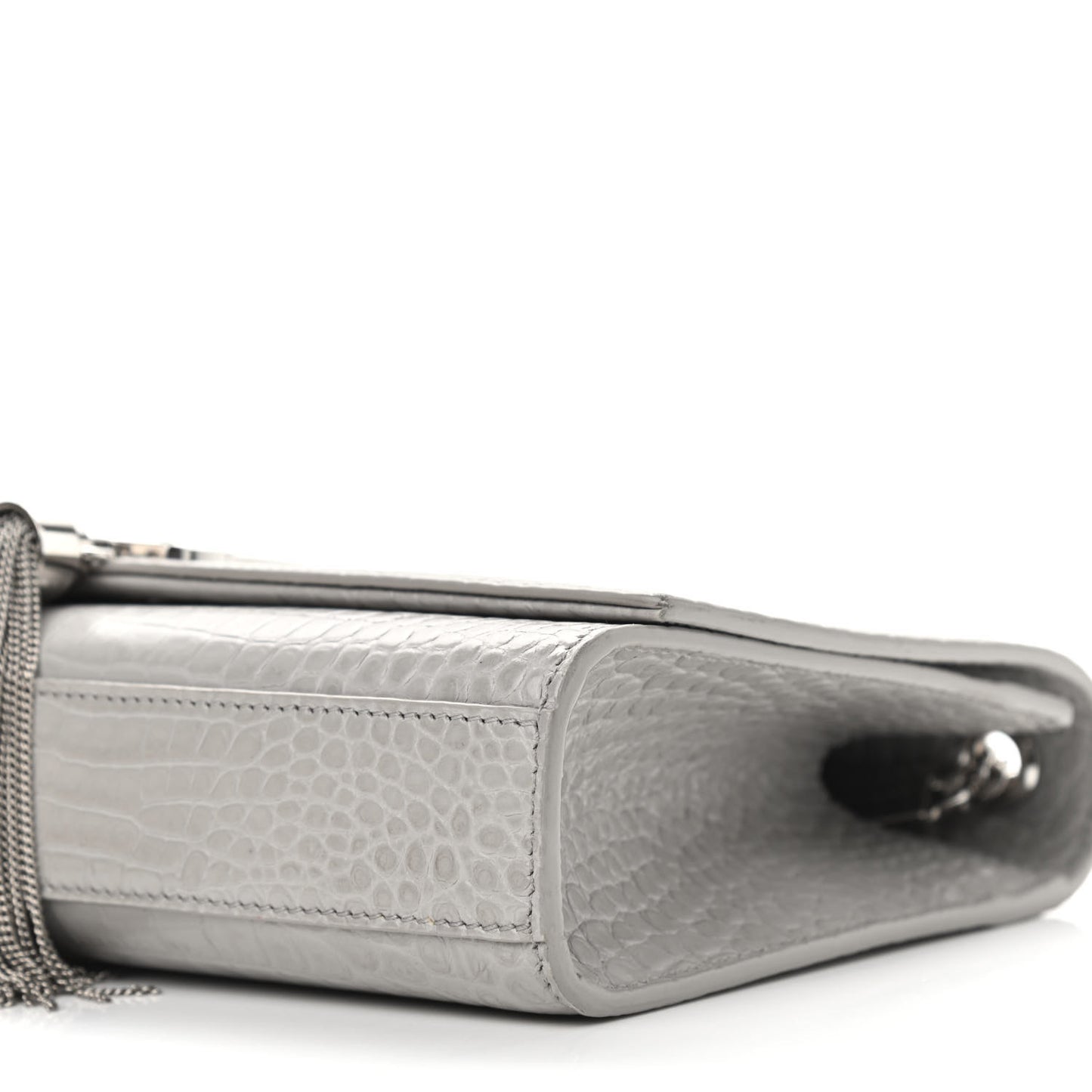 Calfskin Crocodile Embossed Medium Classic Monogram Kate Tassel Satchel Mouse Grey