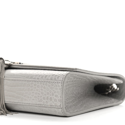Saint Laurent Calfskin Crocodile Embossed Medium Classic Monogram Kate Tassel Satchel Mouse Grey 7 of 7