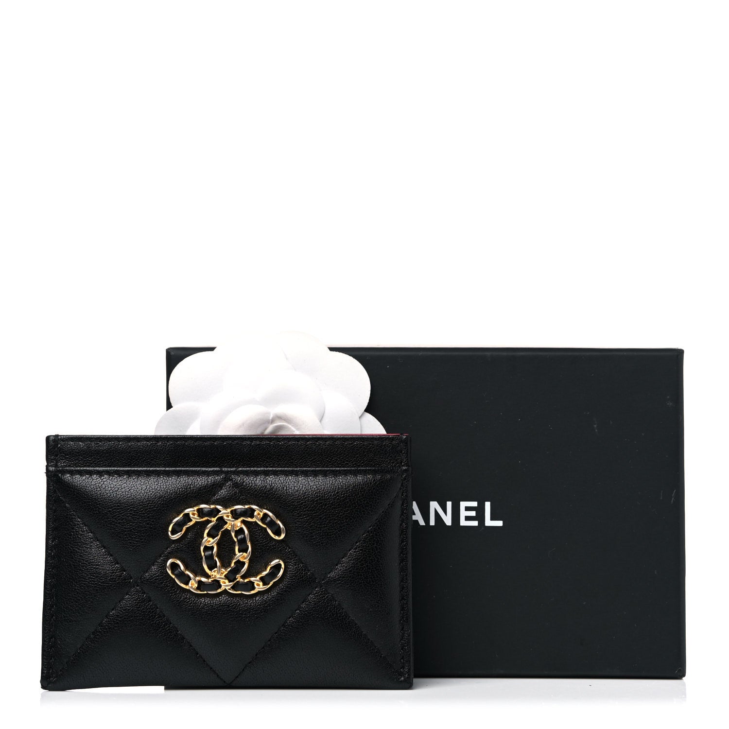 Chanel Shiny Goatskin Quilted Chanel 19 Card Holder Black 9 of 9