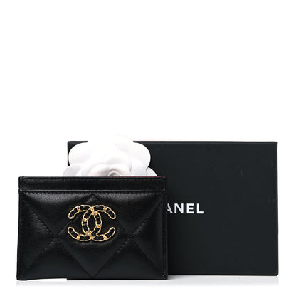 Chanel Shiny Goatskin Quilted Chanel 19 Card Holder Black 9 of 9