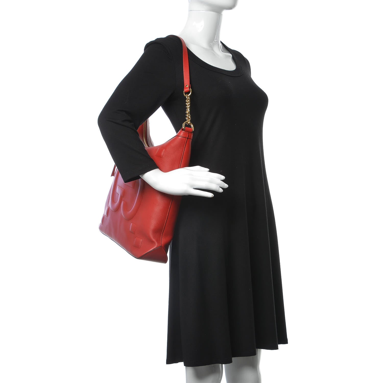 Gucci Apollo Calfskin GG Dadini Embroidered Chain Hobo Hibiscus Red 2 of 8
