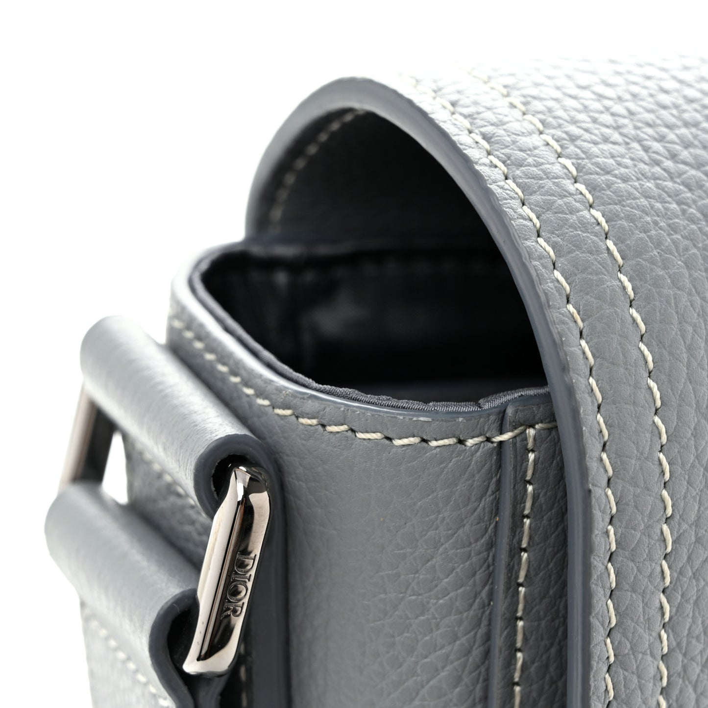 Grained Calfskin Large Saddle Messenger Bag Deep Grey