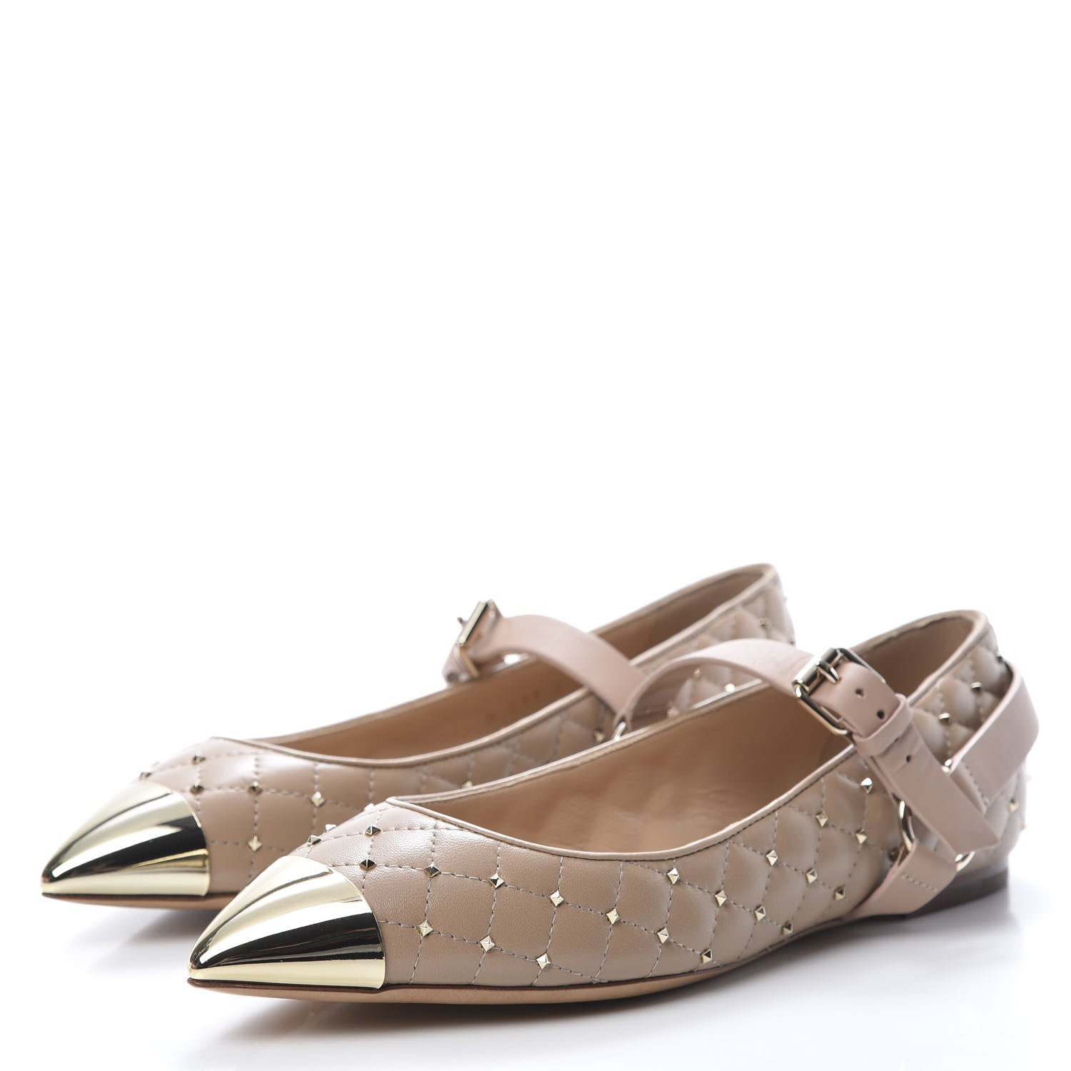 Valentino Garavani Lambskin Rockstud Spike Captoe Ballerina Flats 37 Poudre Gold 3 of 8