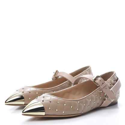 Valentino Garavani Lambskin Rockstud Spike Captoe Ballerina Flats 37 Poudre Gold 3 of 8