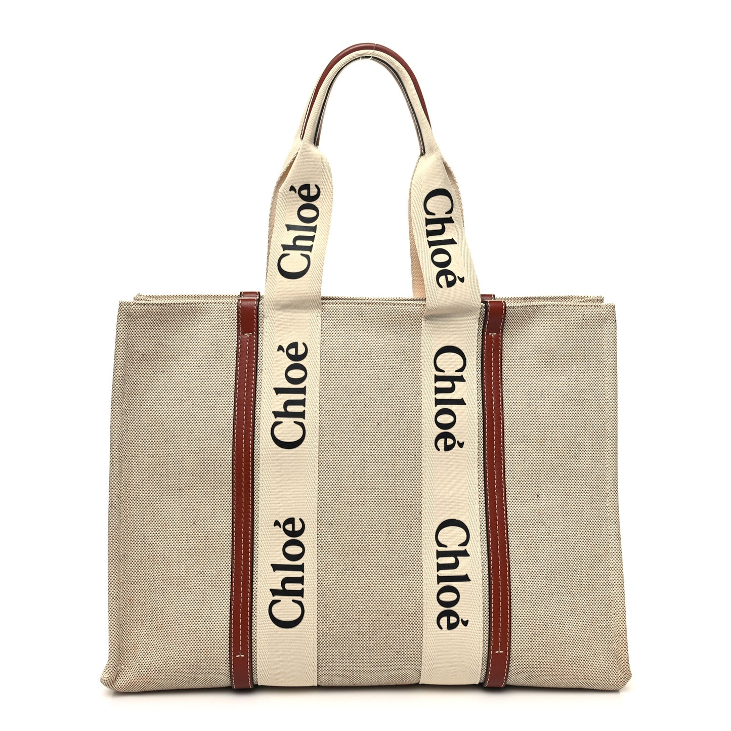 Cotton Calfskin Large Woody Ribbon Tote White Brown