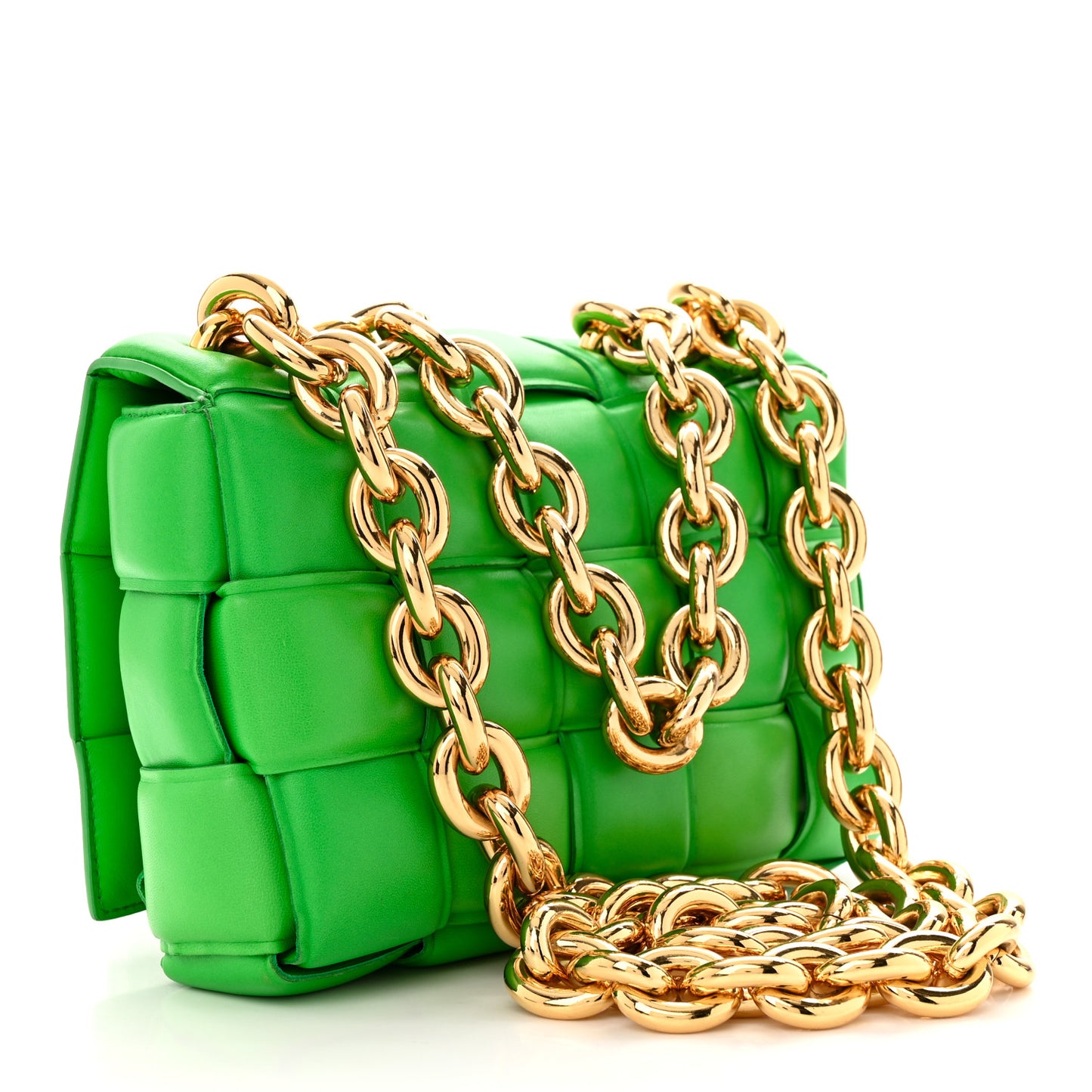 Lambskin Maxi Intreccio Padded Chain Cassette Crossbody Bag Parakeet