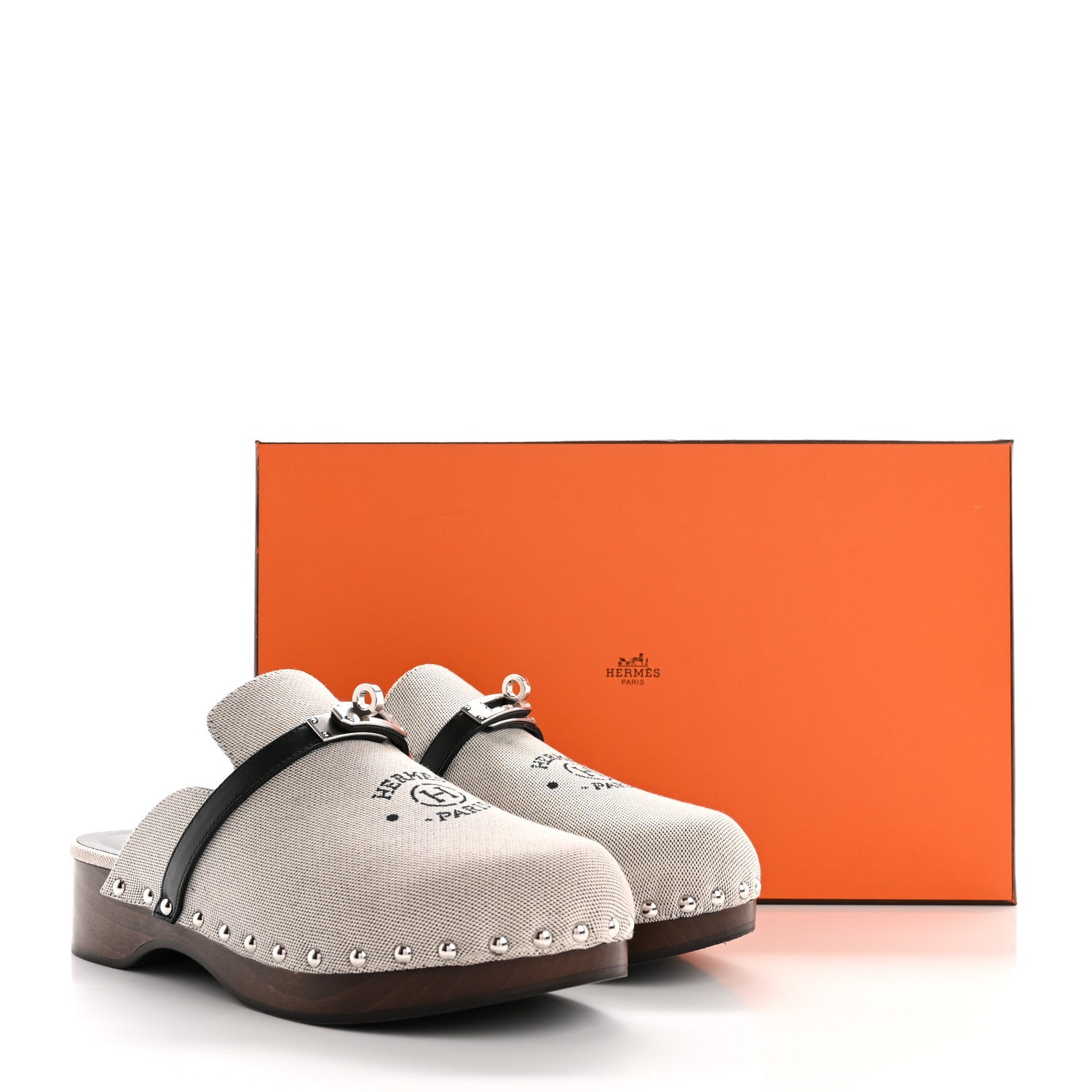 Hermes H Canvas Calfskin Carlotta Mules 39 Prunoir Black 9 of 9
