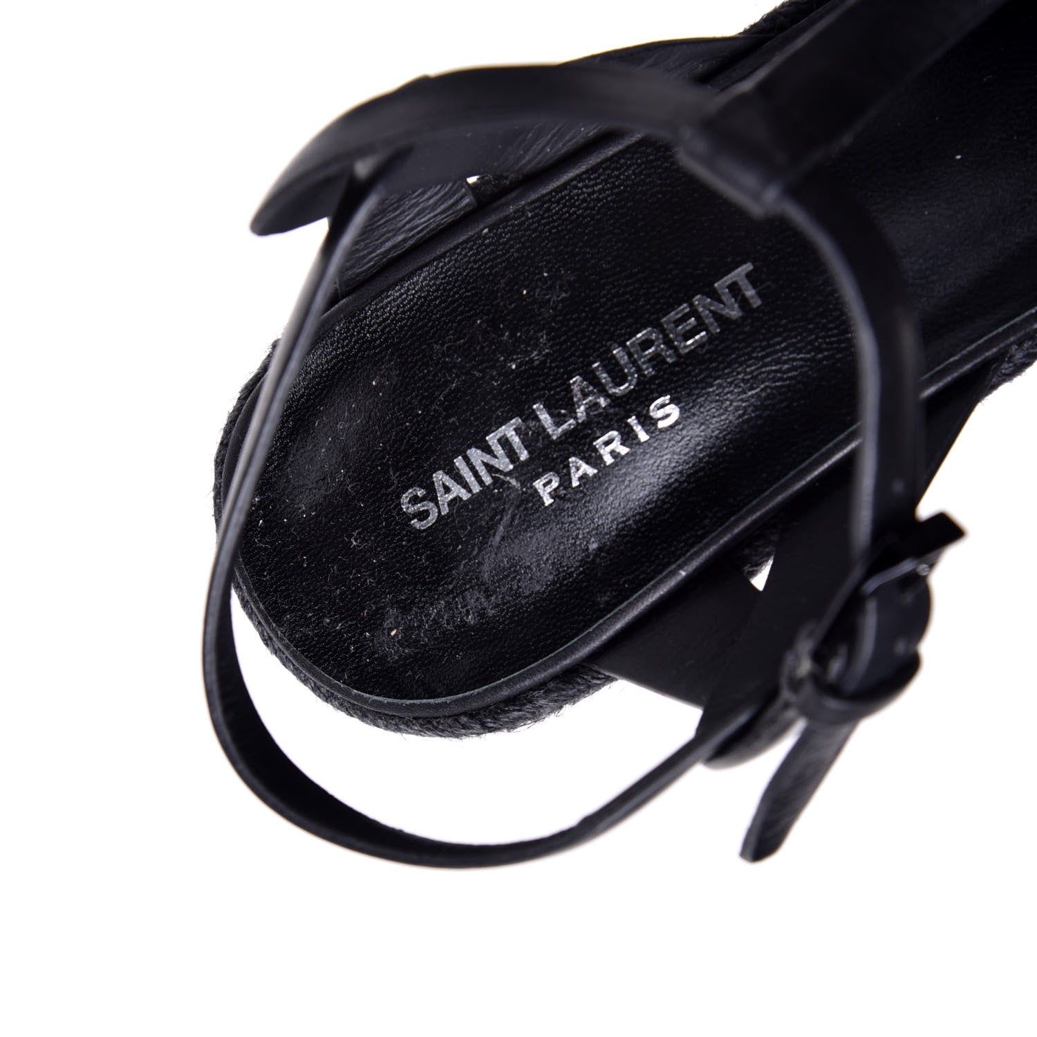 Saint Laurent Calfskin Tribute 95 Platform Espadrille Wedge Sandals 38.5 Black 8 of 9