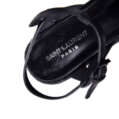 Saint Laurent Calfskin Tribute 95 Platform Espadrille Wedge Sandals 38.5 Black 8 of 9
