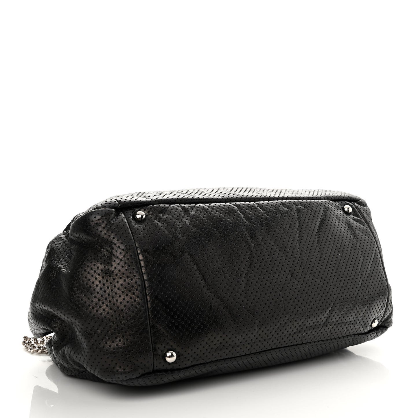 Calfskin Perforated Large Drill Accordion Flap Black
