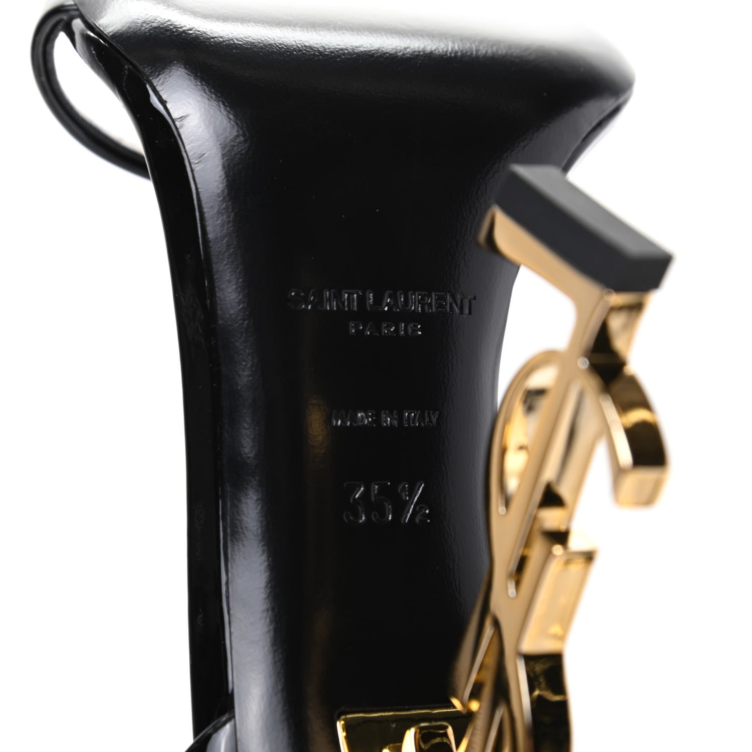 Saint Laurent Patent Calfskin Opyum 110 Sandals 35.5 Black Gold 7 of 8