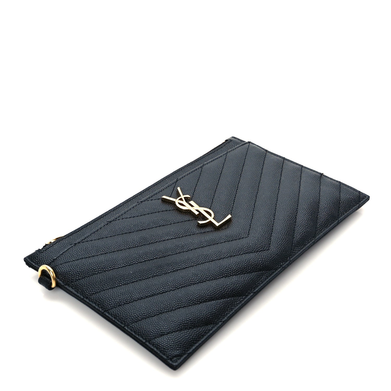 Saint Laurent Grain De Poudre Chevron Monogram Large Bill Pouch Black 7 of 18