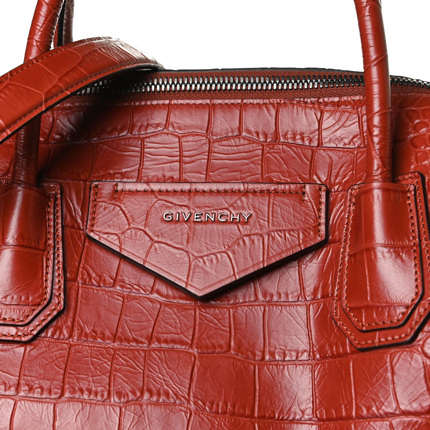 Calfskin Crocodile Embossed Medium Soft Antigona Paprika
