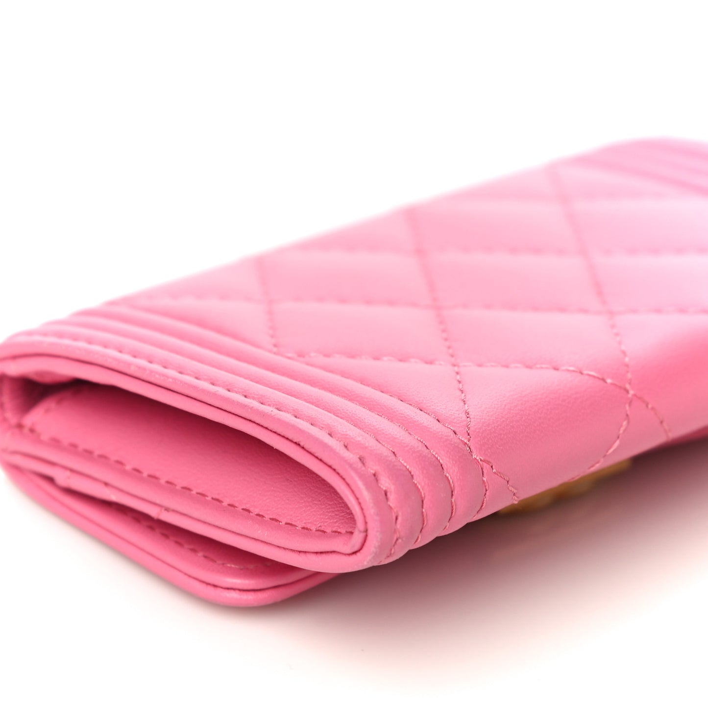 Lambskin Quilted Boy Card Holder Wallet Pink