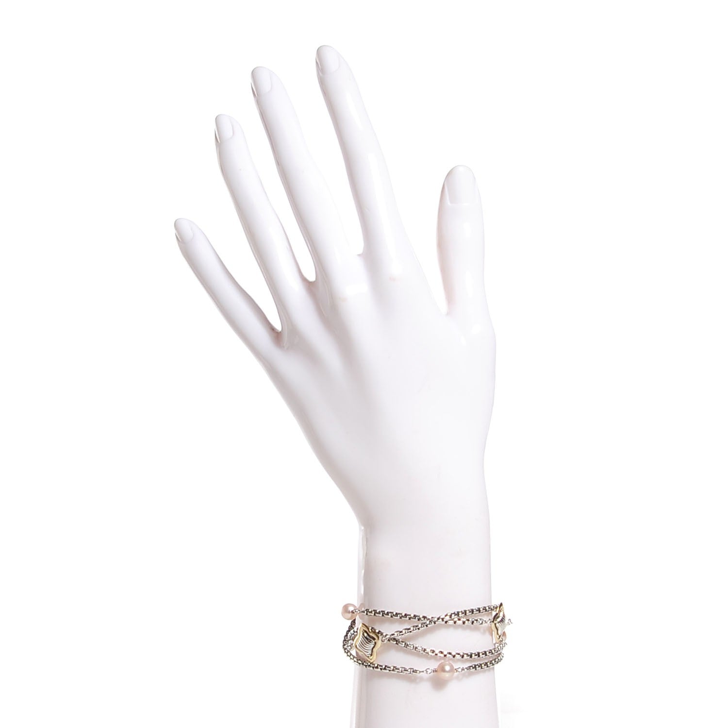 David Yurman Sterling Silver 18K Yellow Gold Pearl Multistrand Quatrefoil Bracelet 2 of 4