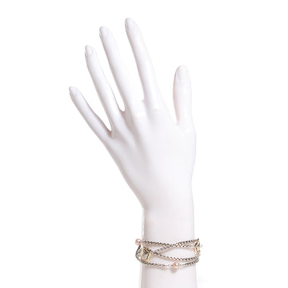 David Yurman Sterling Silver 18K Yellow Gold Pearl Multistrand Quatrefoil Bracelet 2 of 4