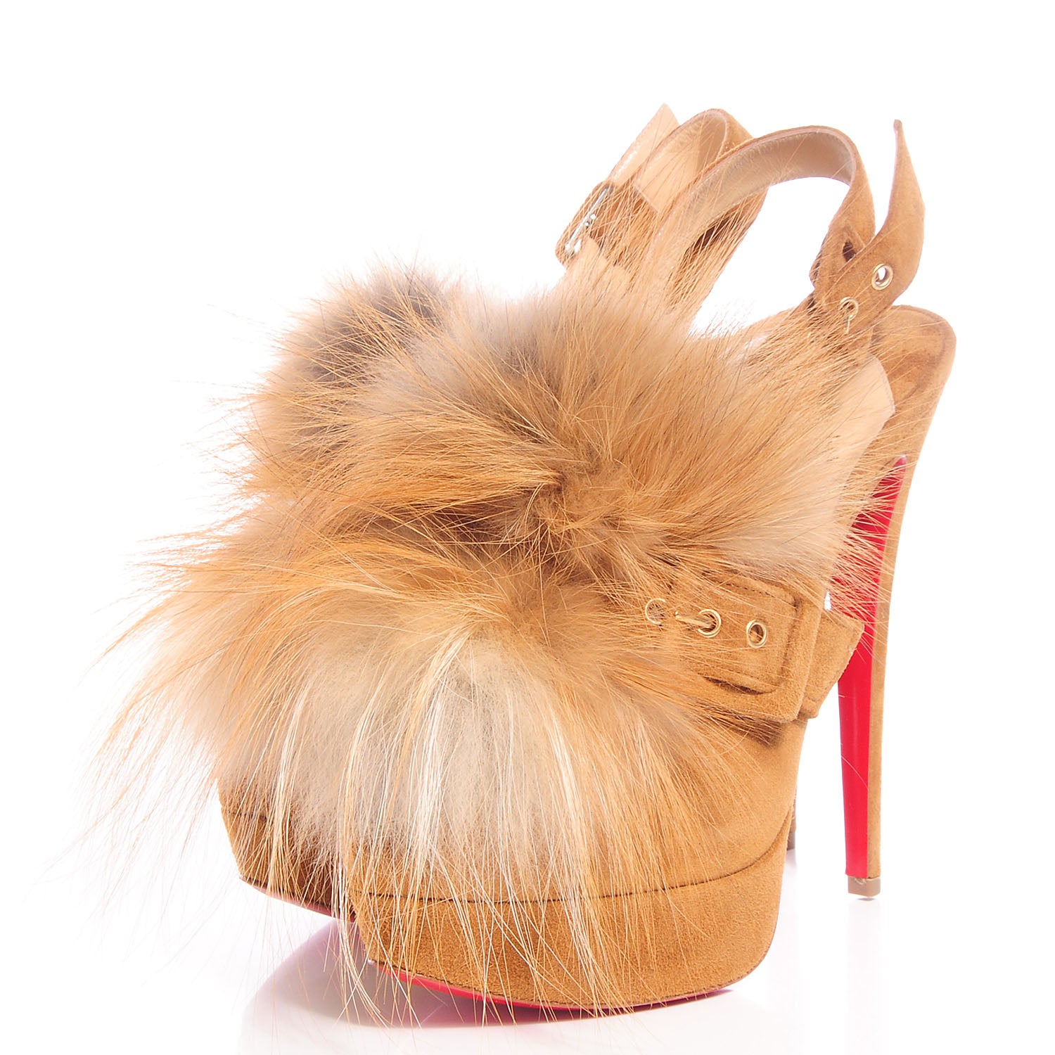 Christian Louboutin Suede Fox Fur Splash 150 Pumps 38 Camel 3 of 7