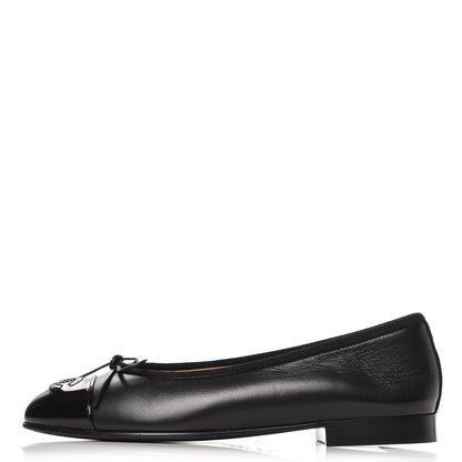 Chanel Lambskin Patent Cap Toe Ballerina Flats 35.5 Black 1 of 8