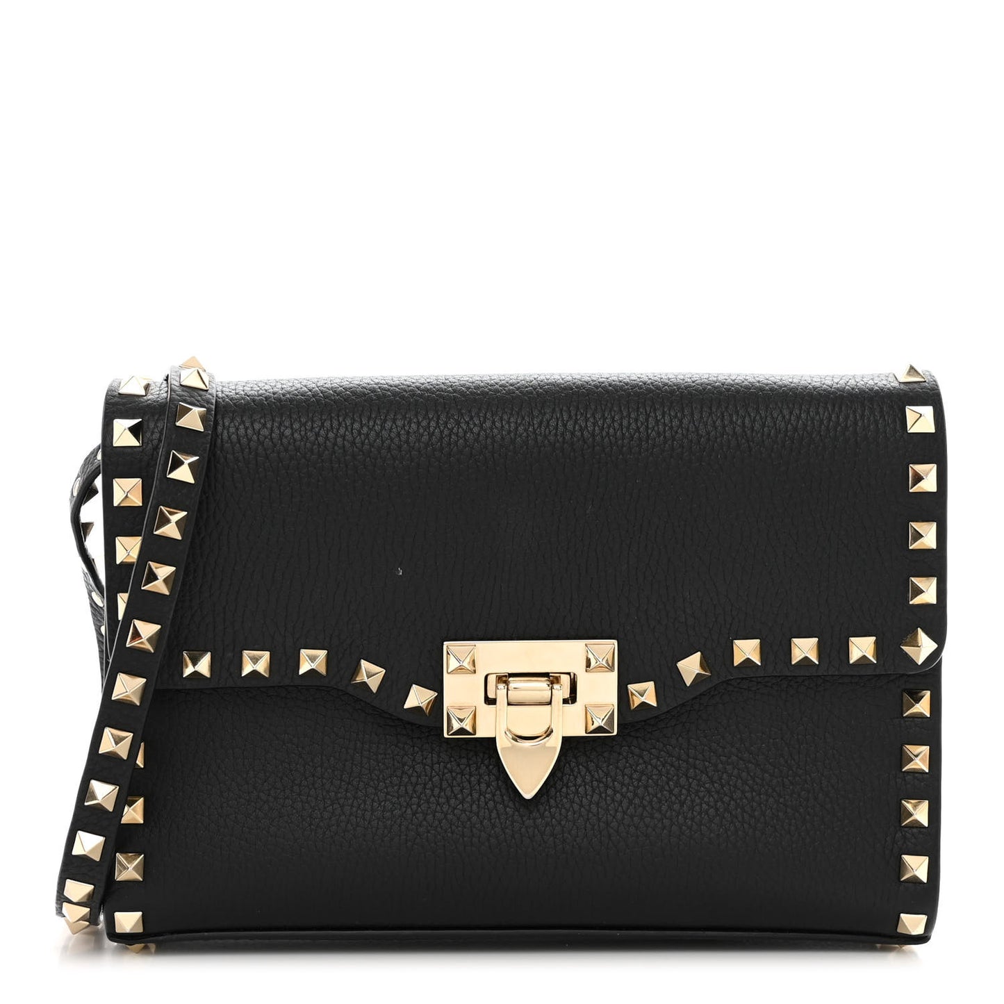 Pebbled Calfskin Medium Rockstud Flip Lock Crossbody Bag Black
